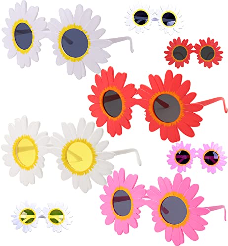 YGCHEN Brille Sonnenblume Lustige Sonnenbrille Blumen Brillen Tropical Partybrille Gänseblümchen Spaßbrille für Sommer Party Strand Thema Deko Photo Requisiten 4 Paar von YGCHEN