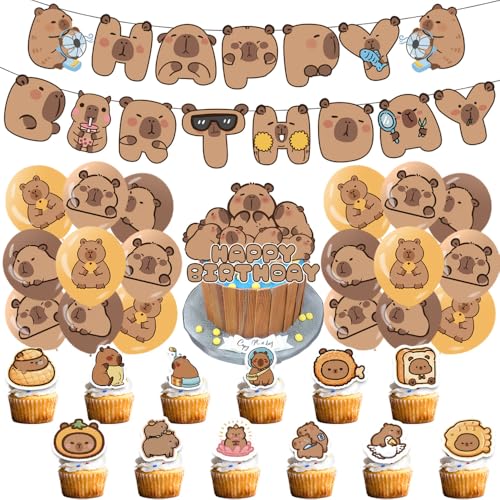 YGCHEN Capybara Geburtstag Dekoration Capybara Luftballons Cartoon Tier Tortendeko Happy Birthday Banner Capybara Kindergeburtstag Ballons Deko Geburtstagsparty für Jungen Mädchen 32 Stück von YGCHEN