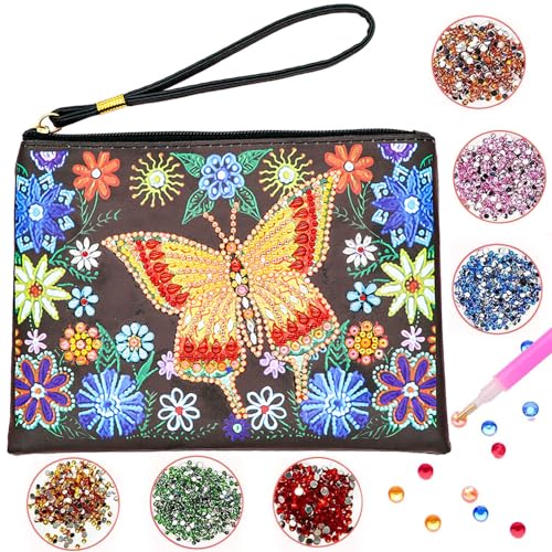 YGCHEN Diamant Malerei Kosmetiktasche DIY Bastelset Mädchen Diamond Painting Tasche Schmetterling Blume 5D Diamant Painting Make Up Tasche Mädchen Geburtstag Bastelset Kinder Spielzeug von YGCHEN