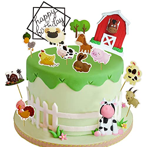 YGCHEN Kuh Tortendeko Tier Muffin Deko Geburtstag Bauernhof Tier Toppers Kuchen Deko Torte Happy Birthday Kindergeburtstag Deko Ländlich von YGCHEN