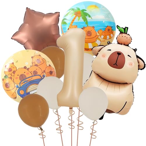 YGCHEN Luftballons Capybara Folienballon 1 Jahr Geburtstagsballons Baby Shower 1 Jahr Party Deko Capybara Runde Stern Folienballons Kindergeburtstag Deko Latex Balloons 10 Stück von YGCHEN