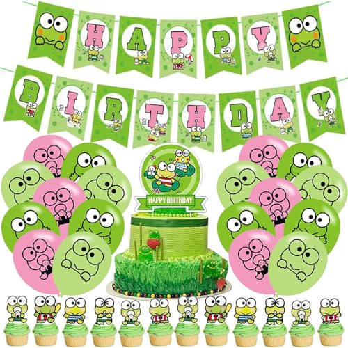 YGCHEN Luftballons Frosch Kindergeburtstag Deko Frosch Tortendeko Happy Birthday Banner Tiere Geburtstagsfeier Latex Ballons Frosch Party Dekoration 44 Stück von YGCHEN