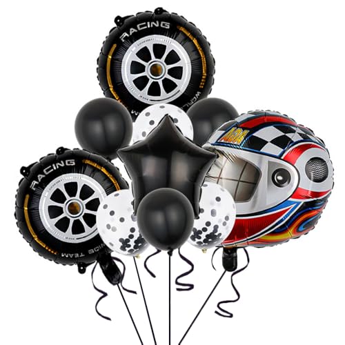 YGCHEN Luftballons Rennwagen Folienballons Helm Racing Ballons Rennauto Reifen Kindergeburtstag Deko Stern Folienballon Racing Car Geburtstags Latex Balloons 10 Stück von YGCHEN