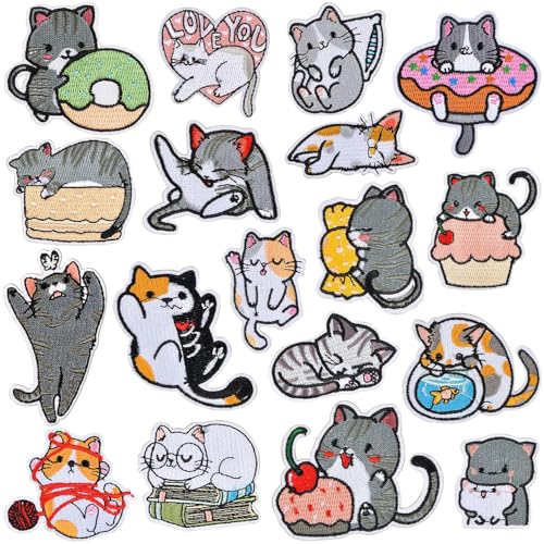 YGCHEN Patches zum Aufbügeln Katze Aufnäher zum Aufbügeln Kinder Patches Flicken zum Aufbügeln Katzen Bügelflicken DIY Zubehör Aufnähen oder Aufbügeln Aufbügler für Kleidung Taschen Mützen 18 Stück von YGCHEN