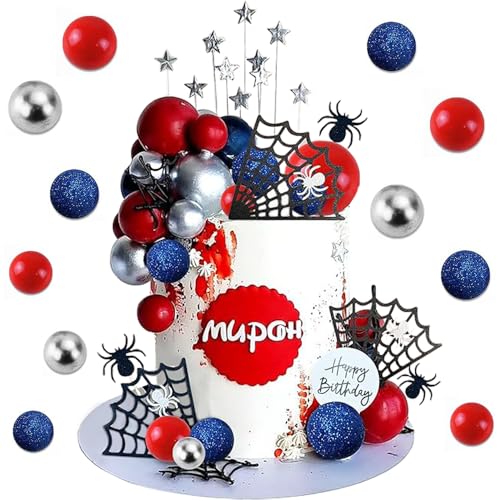 YGCHEN Spider Tortendeko Kugeln Kuchen Deko Happy Birthday Cake Topper Glitter Ball Kuchen Dekoration Spinnennetz Sterne Kuchendeko Spinne Kindergeburtstag Halloween Deko 37 Stück von YGCHEN