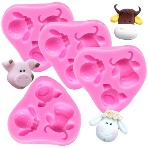 YGCHEN Tier Silikonform Kuh Schwein Schaf Form Silikonformen Bauernhoftiere Kopf Silikon Formen DIY Tiere Gießform für Fondant Schokoladen Kuchen Kerzen 4 Stück von YGCHEN