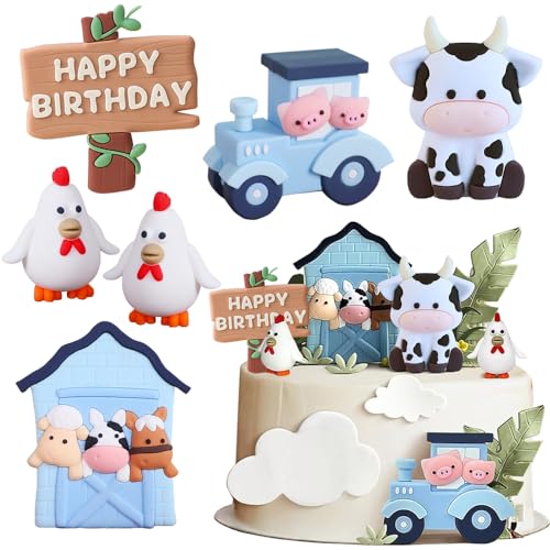 YGCHEN Tortendeko Bauernhof Kuchen Dekoration Kuh Schwein Küken Tierfiguren Kuchen Deko Bauernhof Tiere Kindergeburtstag Deko Baby Shower 6 Stück von YGCHEN