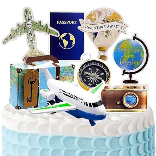 YGCHEN Tortendeko Reise Kuchen Dekoration Weltreisen Kuchen Deko Mini Flugzeug Spielzeug Abenteuer Reisen Kuchen Topper Kindergeburtstag Partyzubehör 14 Stück von YGCHEN