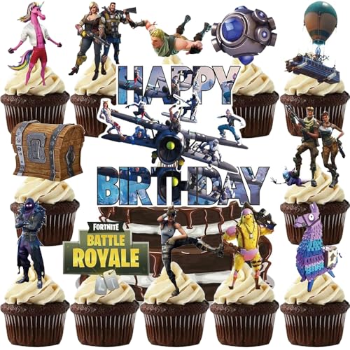 YGCHEN Videospiel Tortendeko Geburtstag Kuchen Dekoration Gamer Cupcake Topper Happy Birthday Cake Topper Kindergeburtstag Deko Videospiel Gaming Kuchen Topper 25 Stück von YGCHEN