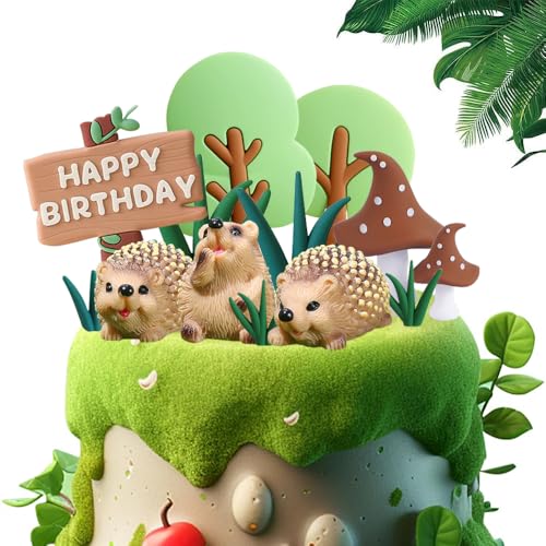 YGCHEN Waldtiere Tortendeko Pilz Igel Kuchendekoration Dschungel Kuchen Deko Kindergeburtstag Deko Mini Figuren Geburtstagsdeko Safari Party Kuchen Topper Baby Shower 16 Stück von YGCHEN