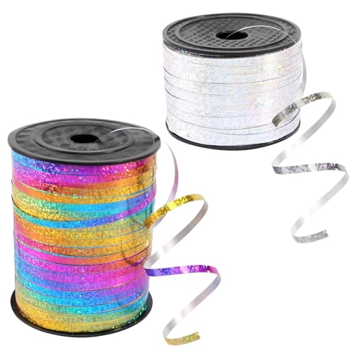 Geschenkband Bunt, 540 Meter Geschenkband 5mm Schleifenband Regenbogen, Stoffband Seidenbänder Bunt Glitzer Ringelband Ballonband für DIY Handwerk Hochzeitsdeko Weihnachtsdeko Geschenkverpackung von YGKYMVW