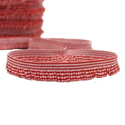 Spitzenband 10 Yard elastische Farbe karierte Spitze DIY Kopfbedeckung Hut Box Schleife gewebt Kleidung Unterwäsche BH Badeanzug Gurt Band Dekoration(Red) von YGLEEULI