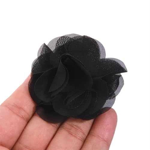 YGLEEULI Chiffon Blumen 10 Stücke 2,6 "Tüll Niedlich Handgemachte Entkernt Chiffon Stoff Künstliche Gaze Blume Hochzeit Kleid Hüte Stirnband Brosche DIY Home(Black) von YGLEEULI