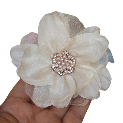 YGLEEULI Chiffon Blumen 10 Stücke 9 cm Chiffon Stoff Blume Handgemachte DIY Künstliche Blume Kleid Kopfbedeckungen Haarnadel Schuhe Dekoration(Beige) von YGLEEULI