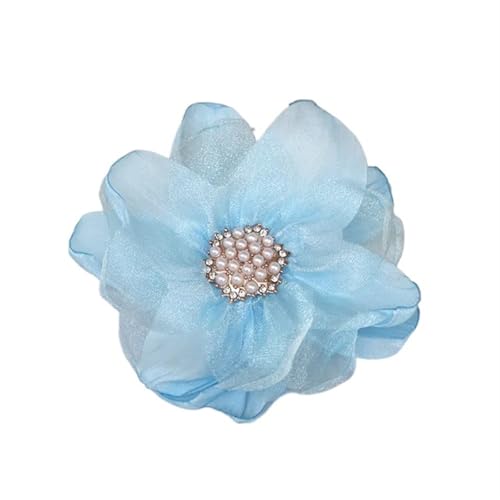 YGLEEULI Chiffon Blumen 10 Stücke 9 cm Chiffon Stoff Blume Handgemachte DIY Künstliche Blume Kleid Kopfbedeckungen Haarnadel Schuhe Dekoration(Blue) von YGLEEULI