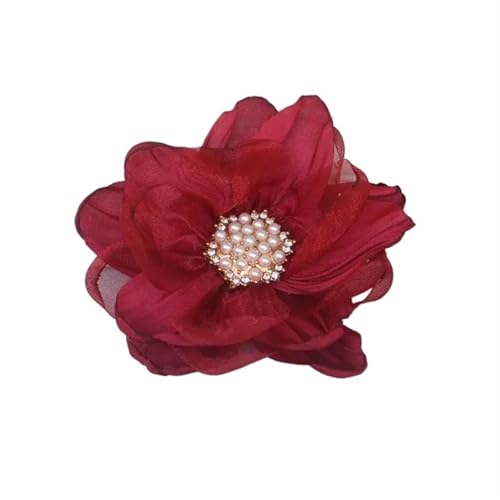 YGLEEULI Chiffon Blumen 10 Stücke 9 cm Chiffon Stoff Blume Handgemachte DIY Künstliche Blume Kleid Kopfbedeckungen Haarnadel Schuhe Dekoration(Wine Red) von YGLEEULI