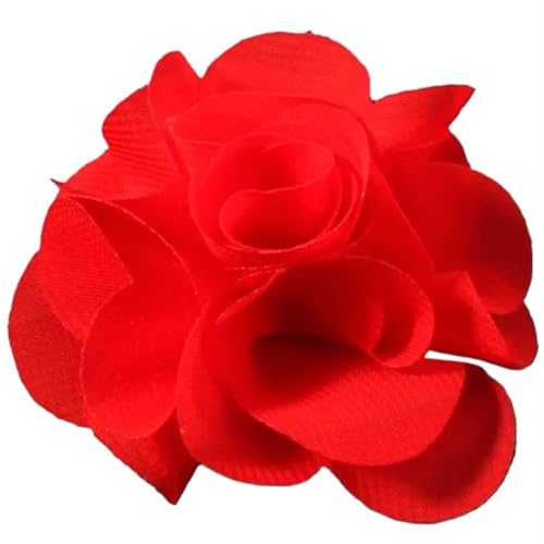 YGLEEULI Chiffon Blumen 10 stücke 2,6 "Niedlichen Stoff Chiffon Haar Blume Spitze Trim Patch Applique Spitze Stoff Hochzeit(Red) von YGLEEULI