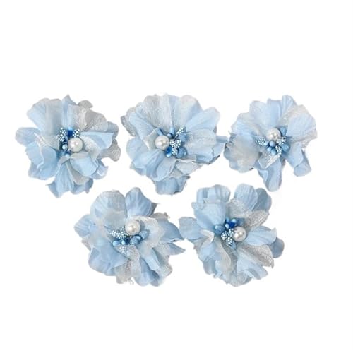 YGLEEULI Chiffon Blumen 2/5 Stücke Chiffon Künstliche Blumen Garn Gefälschte Blumen for Wohnkultur Hochzeit Dekoration DIY Braut Haar Kleidung Kranz Zubehör(Blue,2Pcs) von YGLEEULI