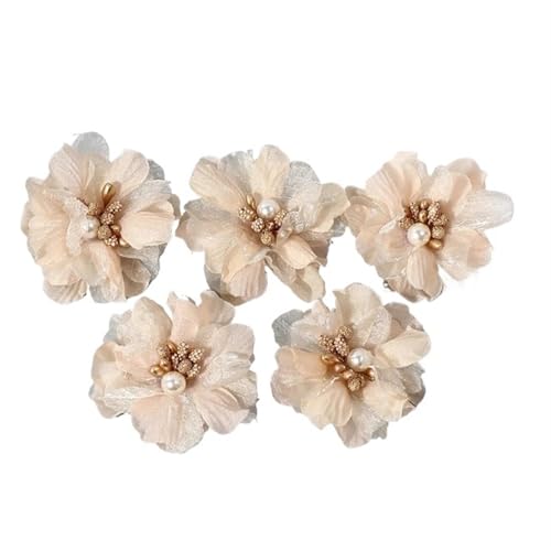 YGLEEULI Chiffon Blumen 2/5 Stücke Chiffon Künstliche Blumen Garn Gefälschte Blumen for Wohnkultur Hochzeit Dekoration DIY Braut Haar Kleidung Kranz Zubehör(Champagne,5Pcs) von YGLEEULI