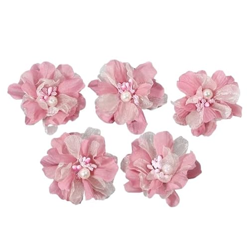 YGLEEULI Chiffon Blumen 2/5 Stücke Chiffon Künstliche Blumen Garn Gefälschte Blumen for Wohnkultur Hochzeit Dekoration DIY Braut Haar Kleidung Kranz Zubehör(Dark pink,5Pcs) von YGLEEULI