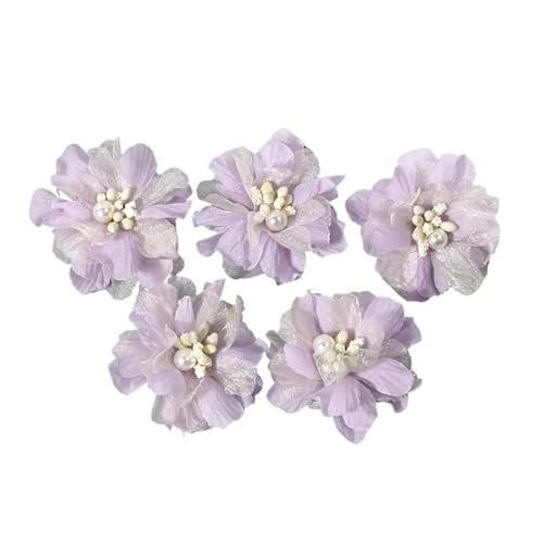 YGLEEULI Chiffon Blumen 2/5 Stücke Chiffon Künstliche Blumen Garn Gefälschte Blumen for Wohnkultur Hochzeit Dekoration DIY Braut Haar Kleidung Kranz Zubehör(Purple,5Pcs) von YGLEEULI