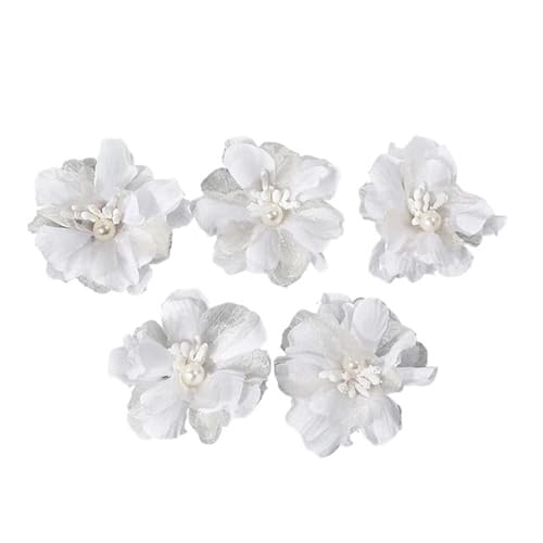 YGLEEULI Chiffon Blumen 2/5 Stücke Chiffon Künstliche Blumen Garn Gefälschte Blumen for Wohnkultur Hochzeit Dekoration DIY Braut Haar Kleidung Kranz Zubehör(White,2Pcs) von YGLEEULI