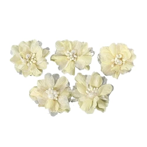 YGLEEULI Chiffon Blumen 2/5 Stücke Chiffon Künstliche Blumen Garn Gefälschte Blumen for Wohnkultur Hochzeit Dekoration DIY Braut Haar Kleidung Kranz Zubehör(Yellow,5Pcs) von YGLEEULI