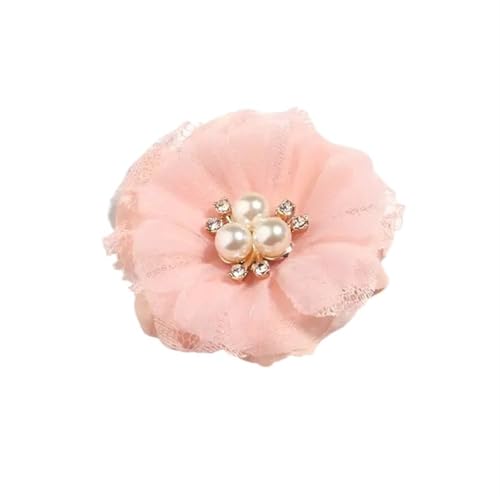 YGLEEULI Chiffon Blumen 5 Stücke 6,5 cm Perle Mesh Gaze Künstliche Chiffon Blume Spitze Trim Patch Applique Stoff Hochzeit Kleid DIY Blumen Braut Haar(Peach) von YGLEEULI