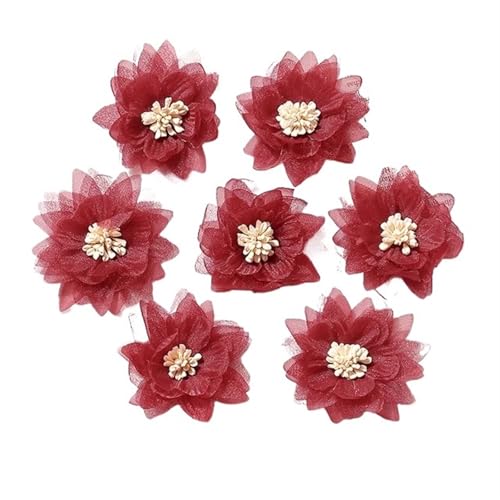 YGLEEULI Chiffon Blumen 5 Stücke Chiffon Blumen Kopf Künstliche Blumen for Wohnkultur Ehe Hochzeit Dekoration Braut Girlande Zubehör(Red,5PCs) von YGLEEULI