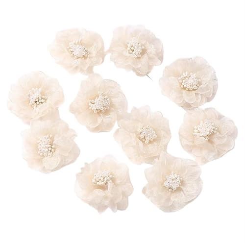 YGLEEULI Chiffon Blumen 5Pcs Chiffon Künstliche Blumen Kopf Patches Zubehör for Kinder Mädchen Haarnadel Dekoration(Beige) von YGLEEULI