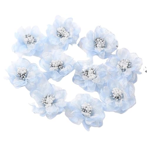 YGLEEULI Chiffon Blumen 5Pcs Chiffon Künstliche Blumen Kopf Patches Zubehör for Kinder Mädchen Haarnadel Dekoration(Blue) von YGLEEULI