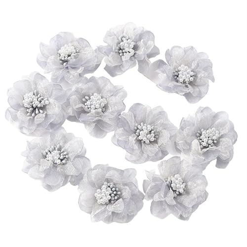 YGLEEULI Chiffon Blumen 5Pcs Chiffon Künstliche Blumen Kopf Patches Zubehör for Kinder Mädchen Haarnadel Dekoration(Gray) von YGLEEULI