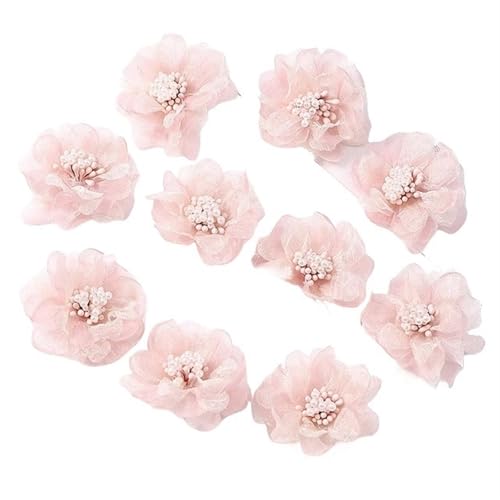 YGLEEULI Chiffon Blumen 5Pcs Chiffon Künstliche Blumen Kopf Patches Zubehör for Kinder Mädchen Haarnadel Dekoration(Pink) von YGLEEULI