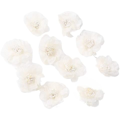 YGLEEULI Chiffon Blumen 5Pcs Chiffon Künstliche Blumen Kopf Patches Zubehör for Kinder Mädchen Haarnadel Dekoration(White) von YGLEEULI