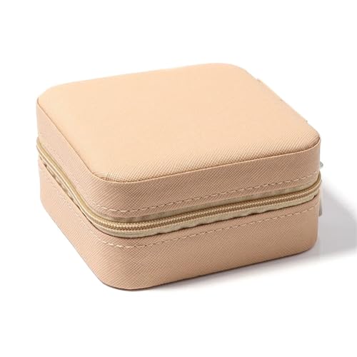 YGLEEULI SchmuckkäStchen 1 Stück Tragbare Reise Mini Schmuckschatulle PU Leder Schmuck Ring Halskette Organizer Fall Lagerung Geschenkbox(Beige) von YGLEEULI