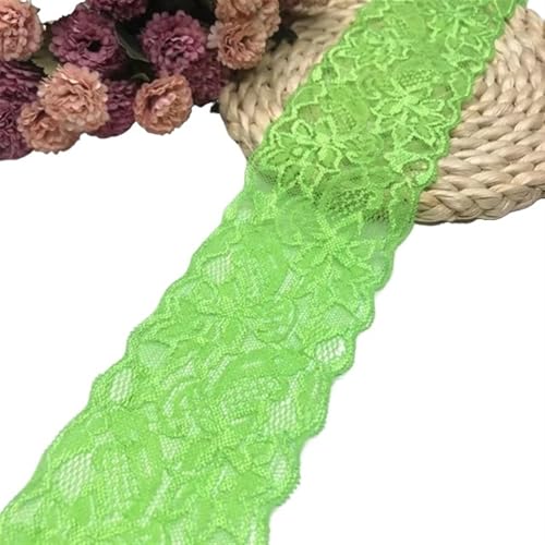 YGLEEULI Spitzenband Breite 8 cm, elastisches Spitzen-Nähband, weiß, Bestickt, Stretch-Spitzenbesatz, Stoff, Strickmaterial, DIY-Bekleidungszubehör(Green3) von YGLEEULI