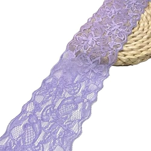 YGLEEULI Spitzenband Breite 8 cm, elastisches Spitzen-Nähband, weiß, Bestickt, Stretch-Spitzenbesatz, Stoff, Strickmaterial, DIY-Bekleidungszubehör(Light Purple) von YGLEEULI