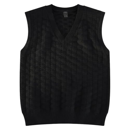 YGLEEULI Strickweste Herren Gestricktes Tanktop mit Jacquardmuster, horizontales Karomuster, Weste aus weichem Baumwollgarn for Herren, Strickpullover(Black,Pack of 1_L) von YGLEEULI