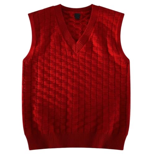 YGLEEULI Strickweste Herren Gestricktes Tanktop mit Jacquardmuster, horizontales Karomuster, Weste aus weichem Baumwollgarn for Herren, Strickpullover(Red,Pack of 1_L) von YGLEEULI