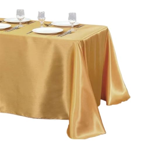 YGLEEULI Tischdecke 1 Stücke Einfarbig Satin Tischdecke Tischdecke Tischdecke Overlay for Geburtstag Hochzeit Bankett Restaurant Festival Party Versorgung(Gold,145cmx160cm) von YGLEEULI