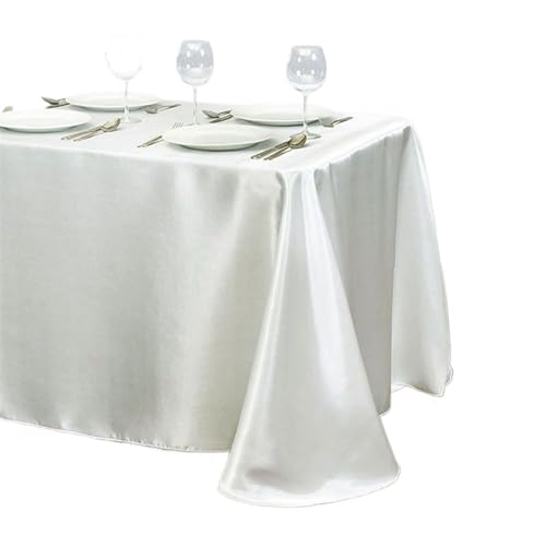 YGLEEULI Tischdecke 1 Stücke Einfarbig Satin Tischdecke Tischdecke Tischdecke Overlay for Geburtstag Hochzeit Bankett Restaurant Festival Party Versorgung(White,145cmx145cm) von YGLEEULI