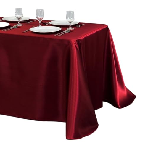 YGLEEULI Tischdecke Hochzeit Tischdecke Rechteckige Satin Tisch Tuch Overlay Abdeckung Tisch Tuch Party Abendessen Bankett Dekoration(Wine Red,145X180cm) von YGLEEULI