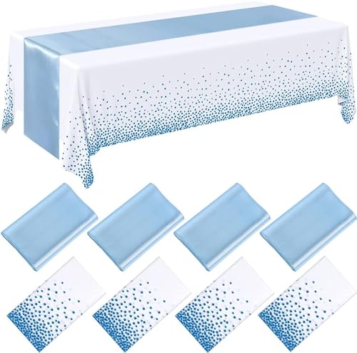 YGLEEULI Tischdecke Kunststoff Tischdecke Rose Gold 6 Sitz Tisch Abdeckung 108 Zoll Satin Tisch Läufer for Hochzeit(White Light Blue) von YGLEEULI