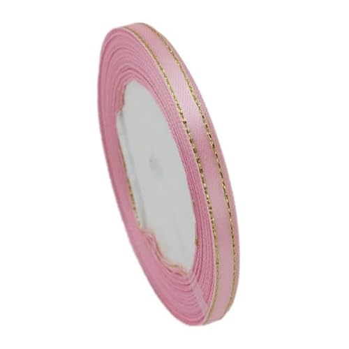 (25 Yards/Rolle) Goldrandband Satinbänder Verpackungsbänder 6/10/20/25/40 mm-Rosa-10 mm von YGTGJ