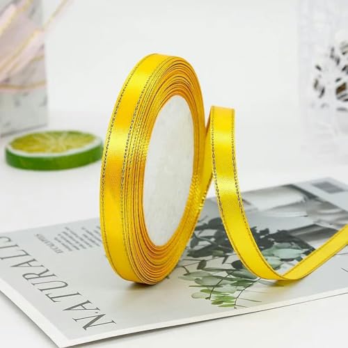 (25 Yards/Rolle) Satinband mit goldenem Rand, Dekoration für Hochzeitsfeiern, Einladungskarten, Geschenkband, 16–10 mm von YGTGJ