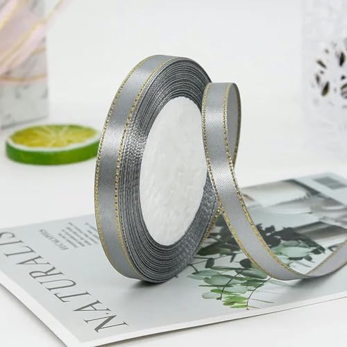 (25 Yards/Rolle) Satinband mit goldenem Rand, Dekoration für Hochzeitsfeiern, Einladungskarten, Geschenkband, 59–10 mm von YGTGJ