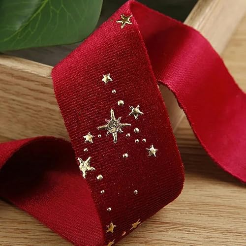 10 Yards 25 MM 38 MM Winter Gold Star Folie Samtband DIY Haarschleife Zubehör Haarnadelmaterial Weihnachtsdekoration-011-25MM 10 Yards von YGTGJ