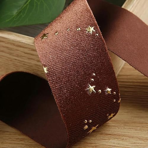 10 Yards 25 mm 38 mm goldene Samtbänder aus Foliensternen für Haarschleifen, Hochzeitsaccessoires, DIY-Bastelarbeiten, handgefertigt, Kaffeebraun, Breite 38 mm von YGTGJ