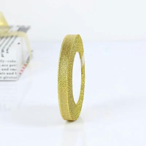 22 m Silber-Gold-Glitzer-Seidensatinband für Party, Zuhause, Hochzeit, Dekoration, Geschenkband, Weihnachten, Halloween, DIY-Material, Gold, 1 cm, 22 m von YGTGJ