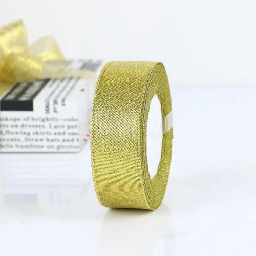 22 m Silber-Gold-Glitzer-Seidensatinband für Party, Zuhause, Hochzeit, Dekoration, Geschenkband, Weihnachten, Halloween, DIY-Material, Gold, 3 cm, 22 m von YGTGJ